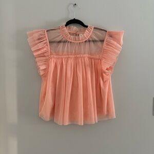 Elegant Peach Ruffle Sleeve Top Joie